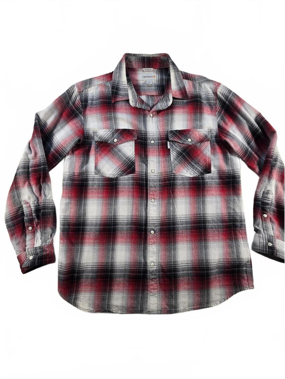 Carhartt Men's Relaxed Fit Pearl Snap Plaid Flannel Shirt L Gorpcore utility